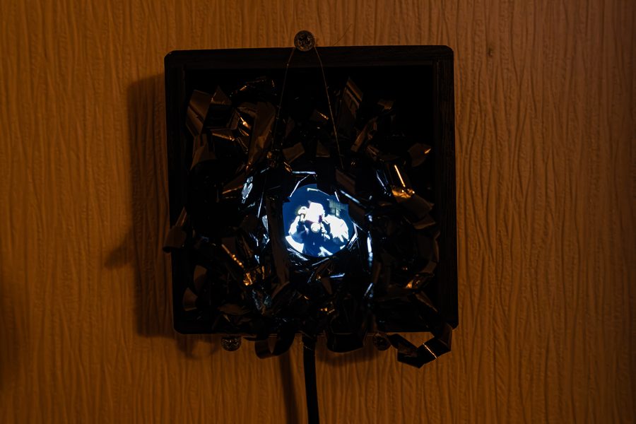 Dream Contagion — wooden box with round LCD